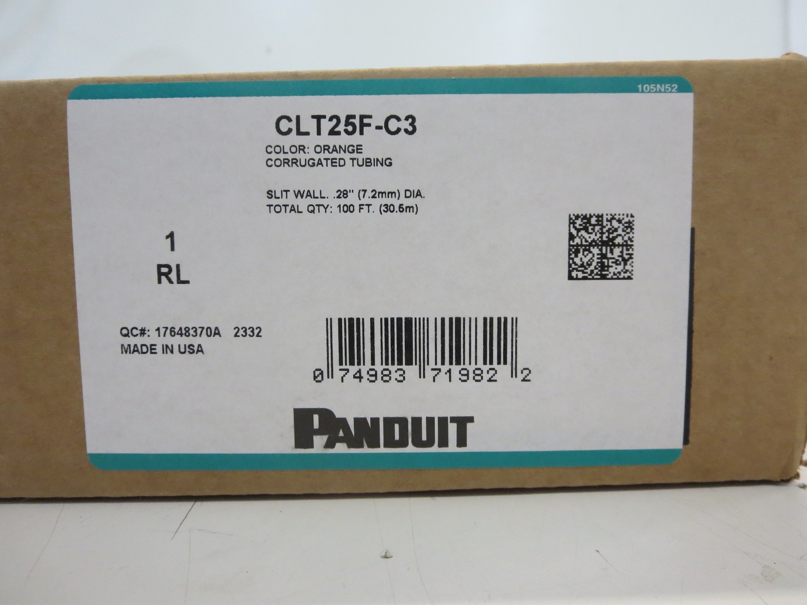 PANDUIT CLT25F-C3 ORANGE CORRUGATED TUBING SLIT WALL .28″(7.2mm)DIA 100FT(30.5m)