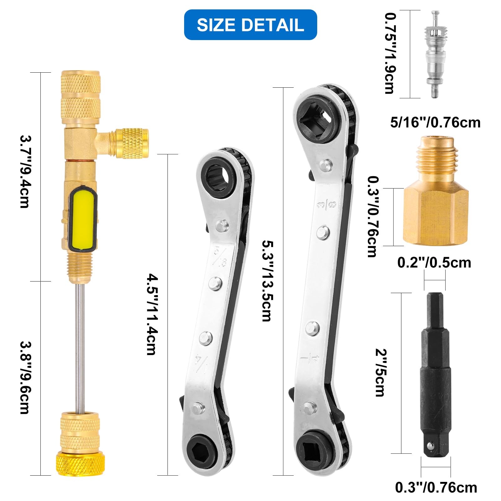 Valve Core Remover Installer Tool & Service Wrench Set with Hex Bit Adapters,…