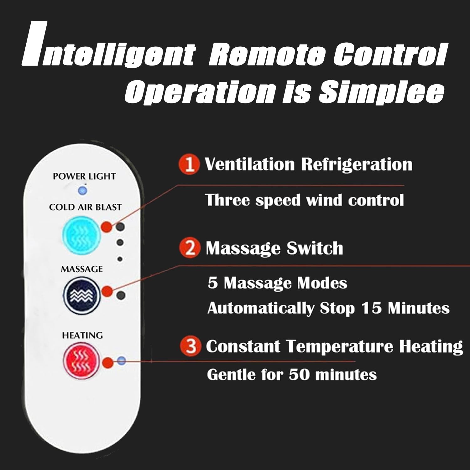 Black Summer Front Seat Cover Cooling Massage Temperature Control 3 in 1