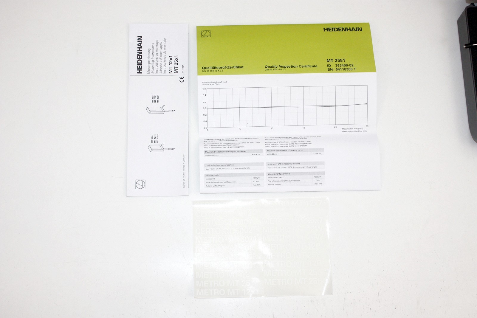 Heidenhain ND280 (636280-01) w/ MT 2581 (363409-02) 25mm Length Gauge, ±0.2um