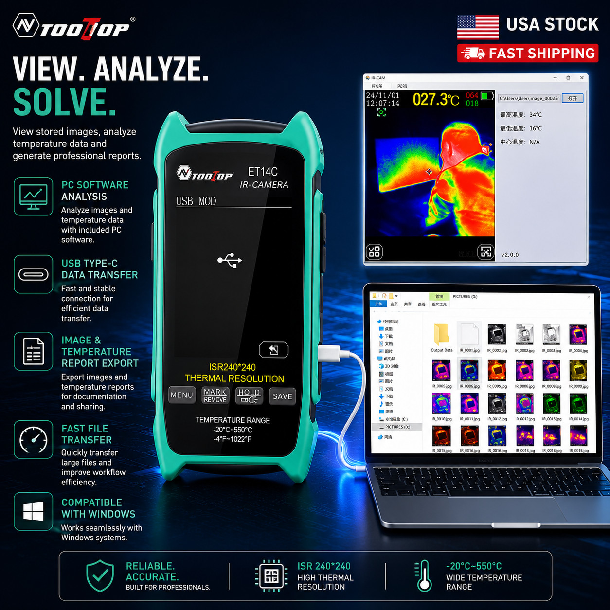Thermal Imager IR Camera Multimeter 256*192 3.5Inch Screen Voltmeter USB PC 2IN1
