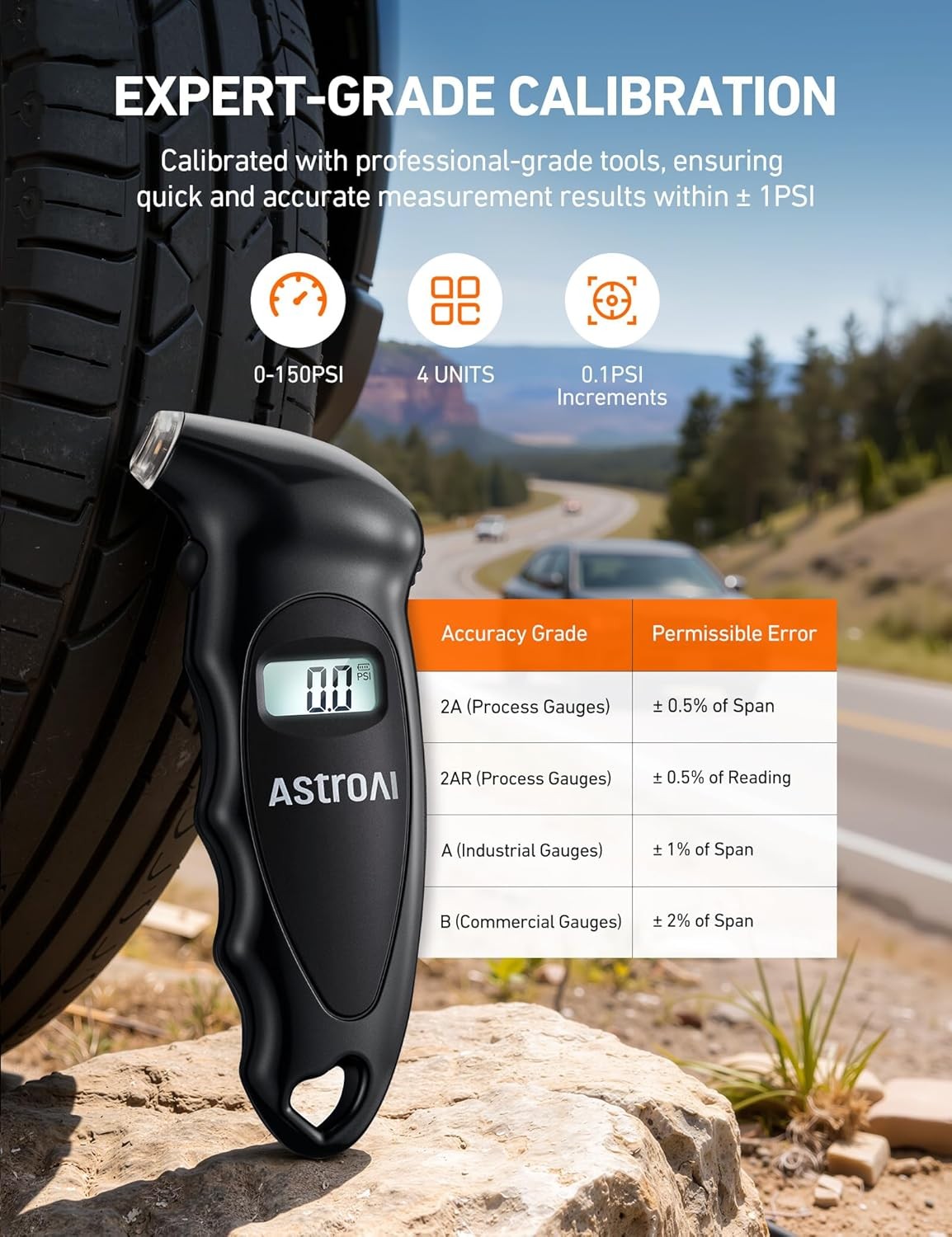 Digital Tire Pressure Gauge 0-150PSI Backlit LCD Accurate Tester
