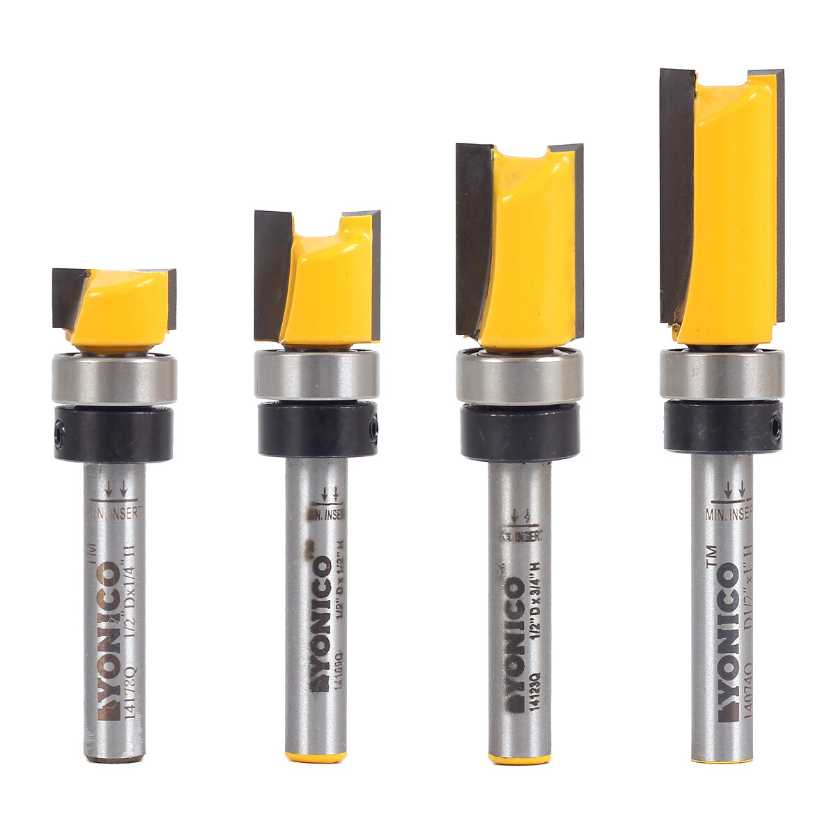 4 Bit 1/2″ Diameter Flush Trim Template Router Bit Set 1/4″ Shank Yonico 14422q
