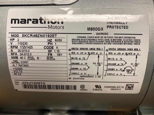 GAST 8HDM-19-M850X Piston Air Compressor 2 HP