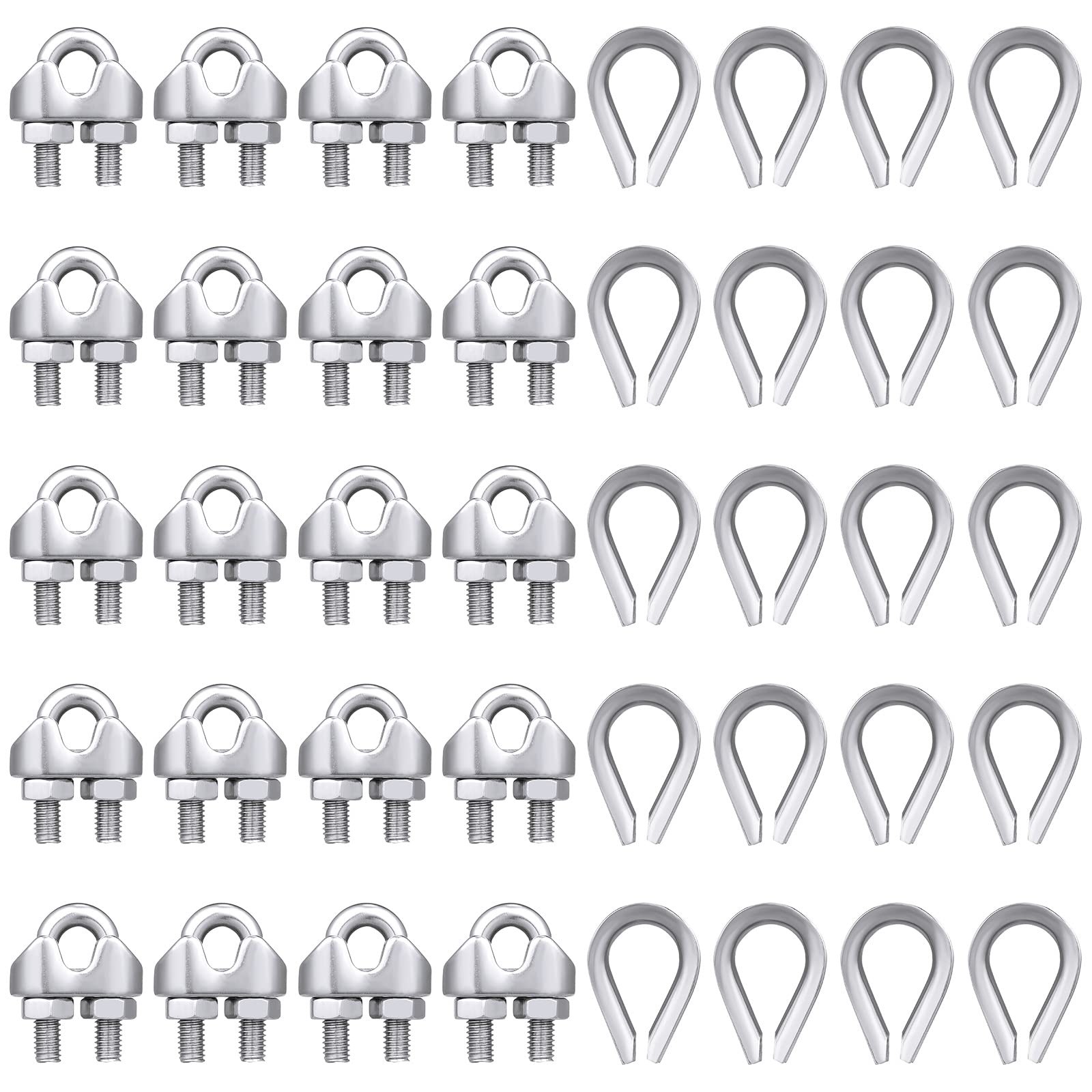 40 Pcs 1/8» Wire Cable Clamps Kit M3 Rope Clip Braided Kit Metal Stainless S…