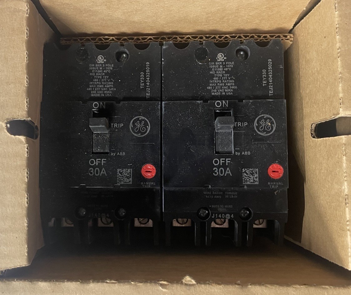 GE TEY330 3 Pole 480V Circuit Breaker (2 in a box )