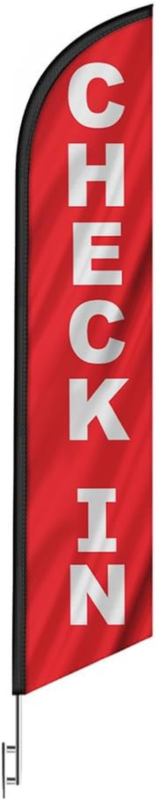 Check-In Advertising Feather Banner Swooper Flag with Flag Pole Kit & Ground Sta