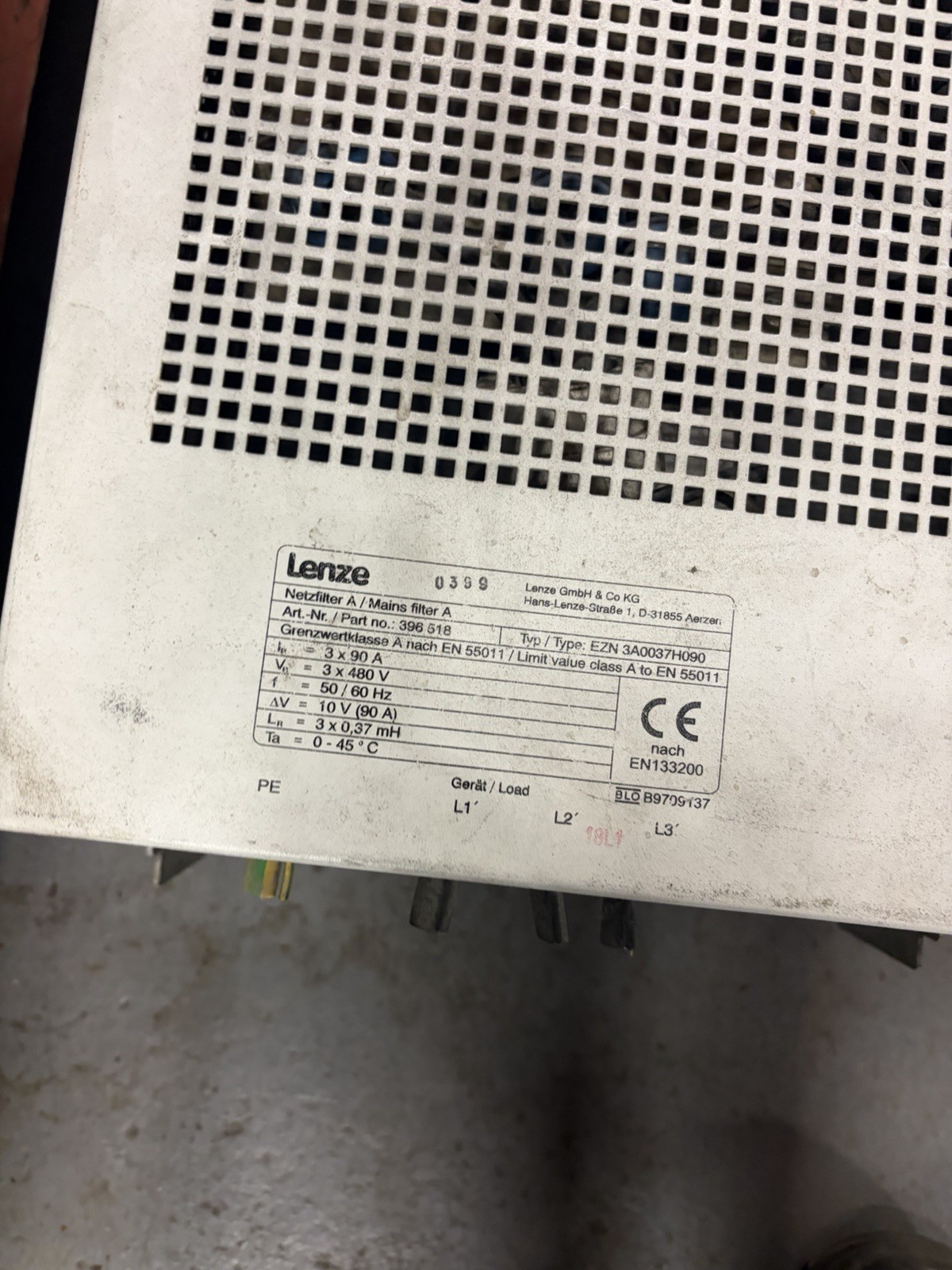 Lenze mains filter EZN3A0037H090 3x90A USED