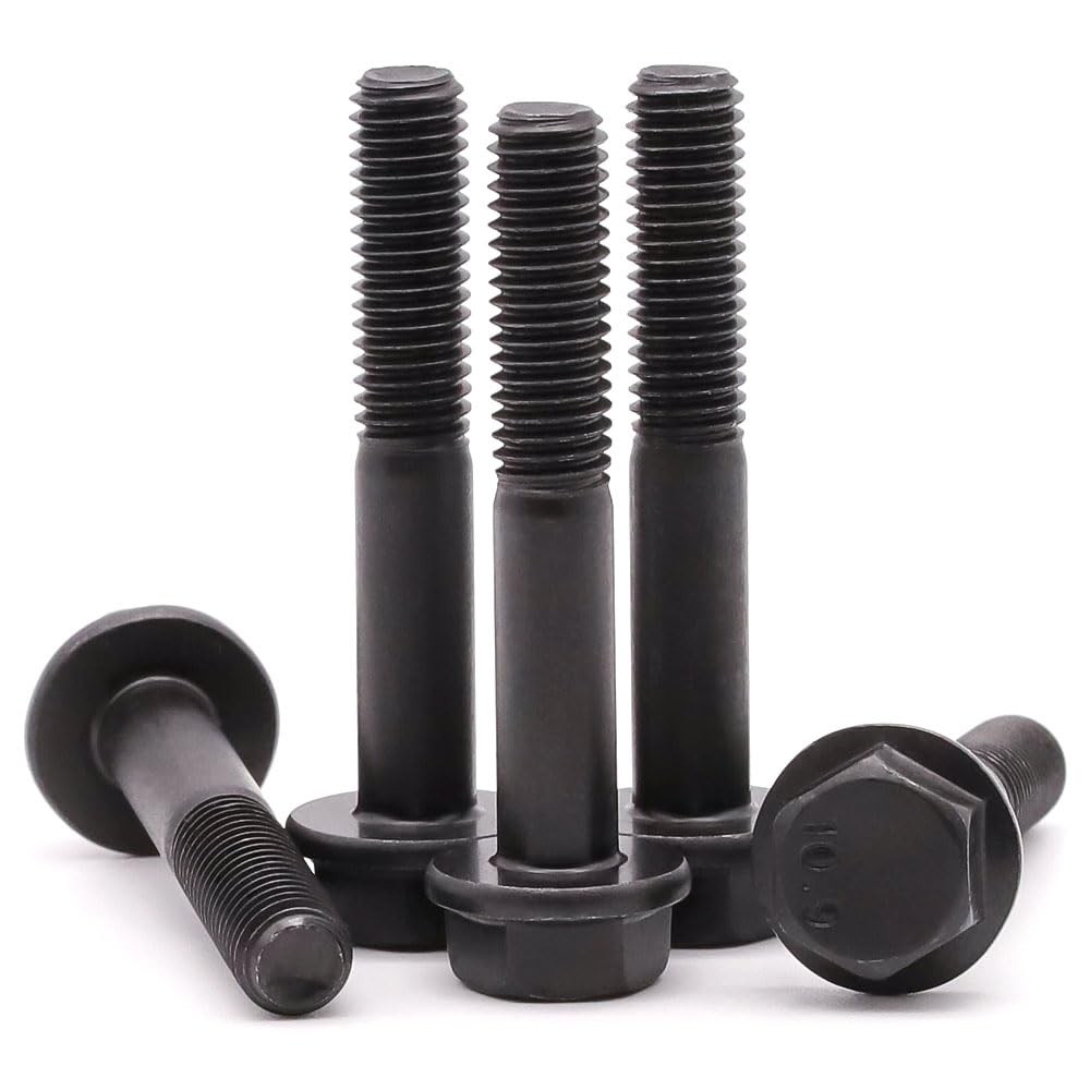 M8-1.25 x 70mm (10 Pack) Flanged Hex Head Bolts, Hexagon Flange Screws, Black…