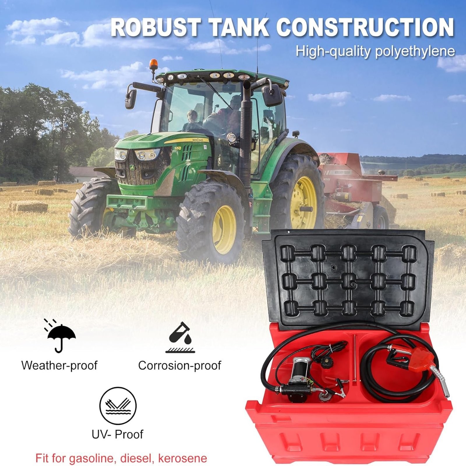 Portable 48 Gallon Gasoline Tank 15 GPM/57 LPM 12V Electric Transfer Pump Red