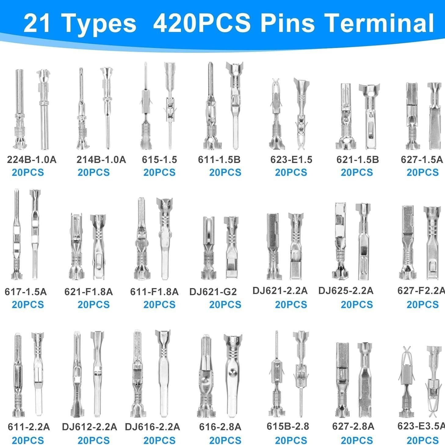 420PCS Connector Pins 21 Types Electrical Wire Terminal Kit 18PCS Extractor Tool