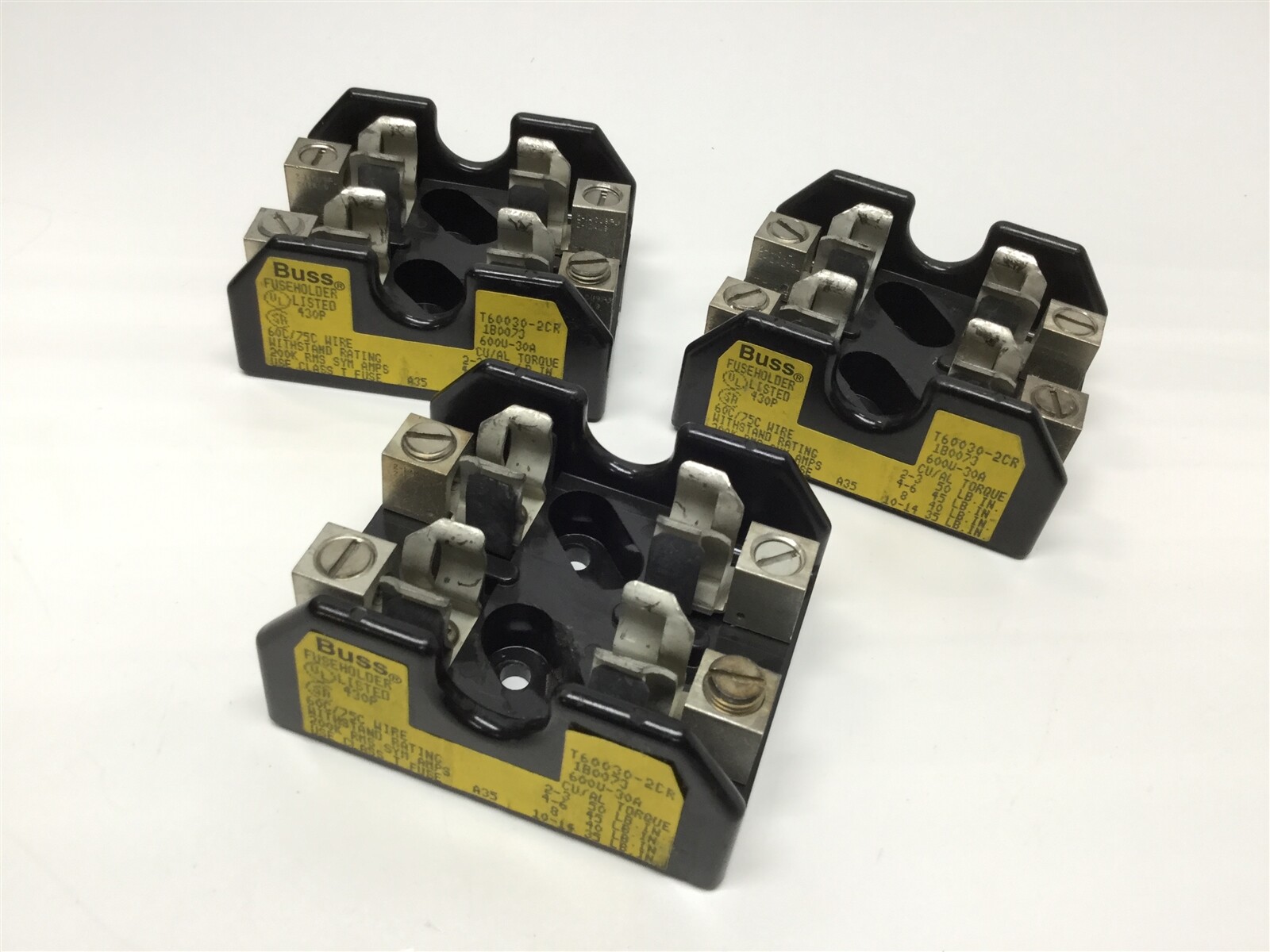 Lot of 3 Bussmann T60030-2CR Fuseholder 2-Pole 30A 600VAC 60C/75C Class T