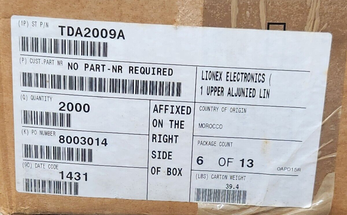 (1 PC) TDA 2009A STMicroelectronics IC AMP AB STER 12.5W 11MULTIWATT