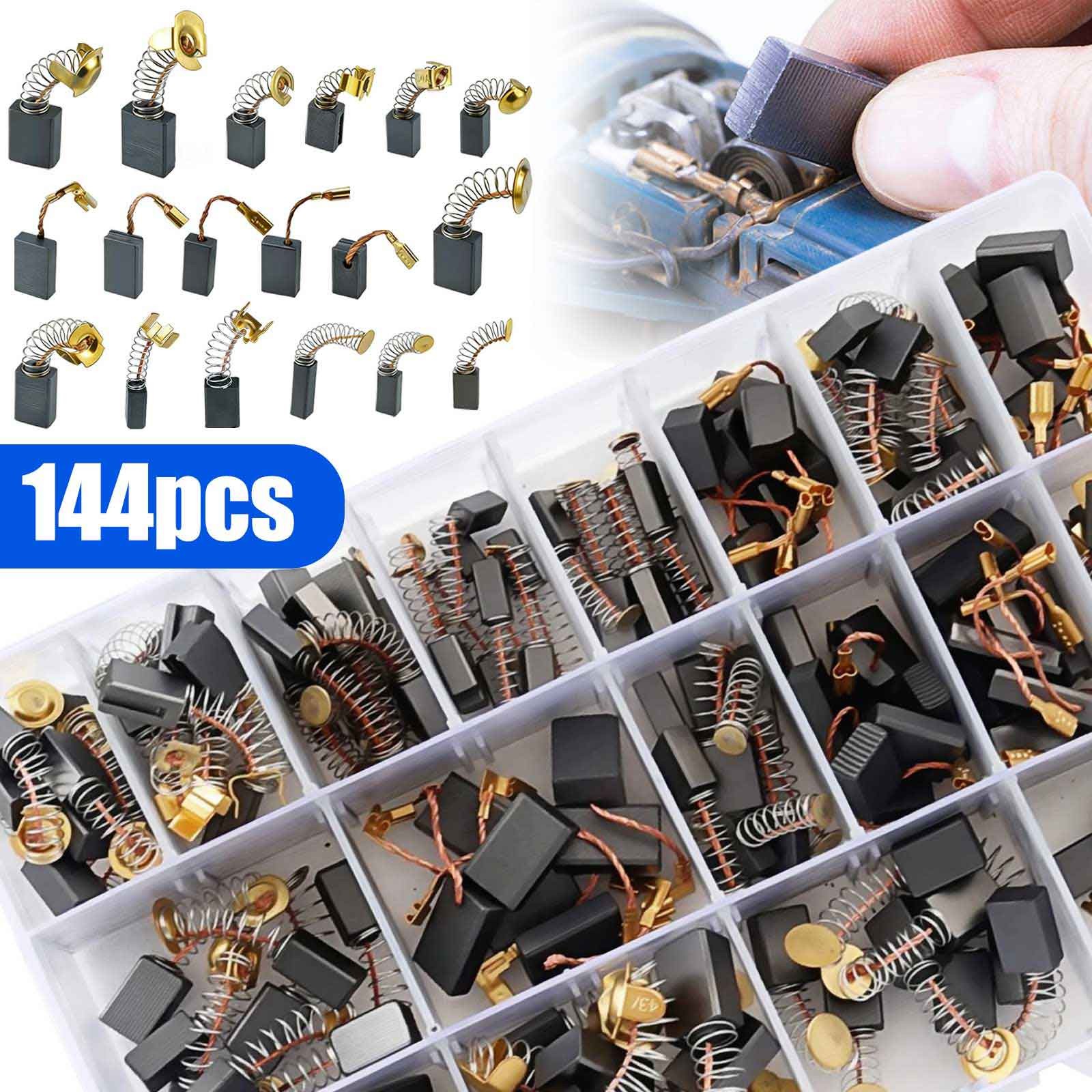 144x 18 Sizes Electric Motor Carbon Brushes for Drills Grinders Saws Repair Kit