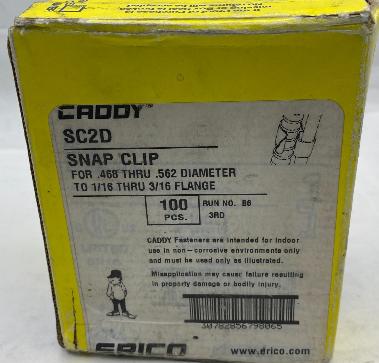 ERICO CADDY SC2D SNAP CLIP 468 THRU DIAMETER TO 1/16 THRU 3/16 FLANGE BOX OF 100