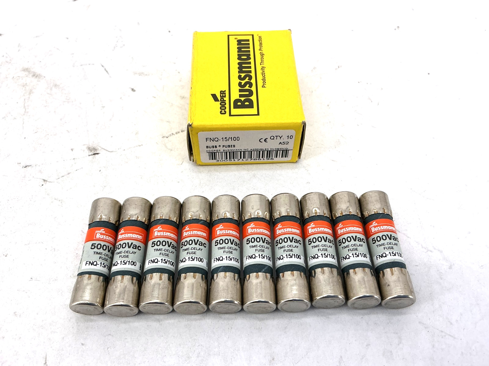 New Bussmann FNQ-15/100 500Vac Time-Delay Fuse 15/100A 500V Box of 10