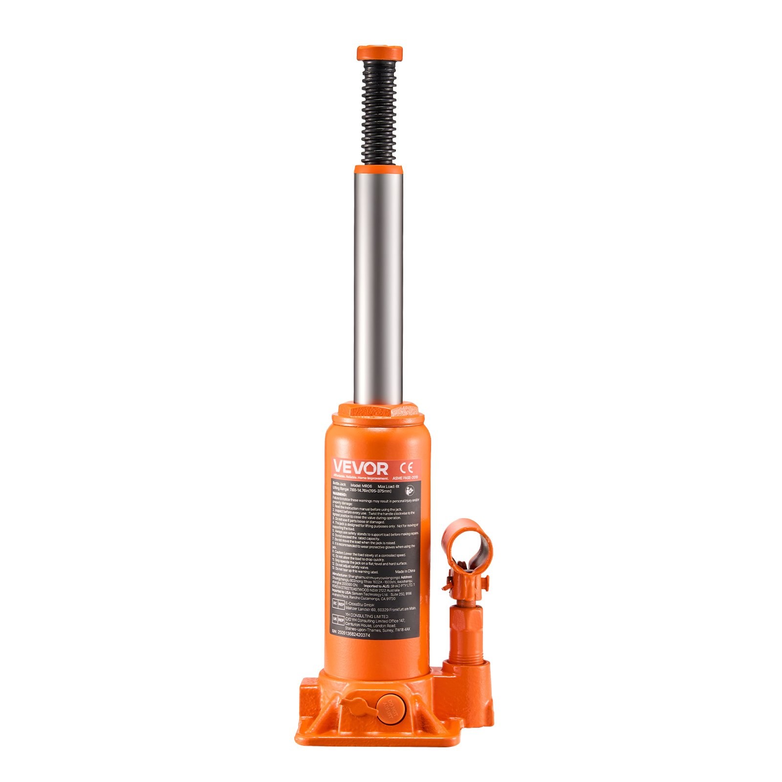 Hydraulic Bottle Jack, 6 Ton (13227.6 lbs) Capacity, 7.7-14.8 Inch Lifting Range