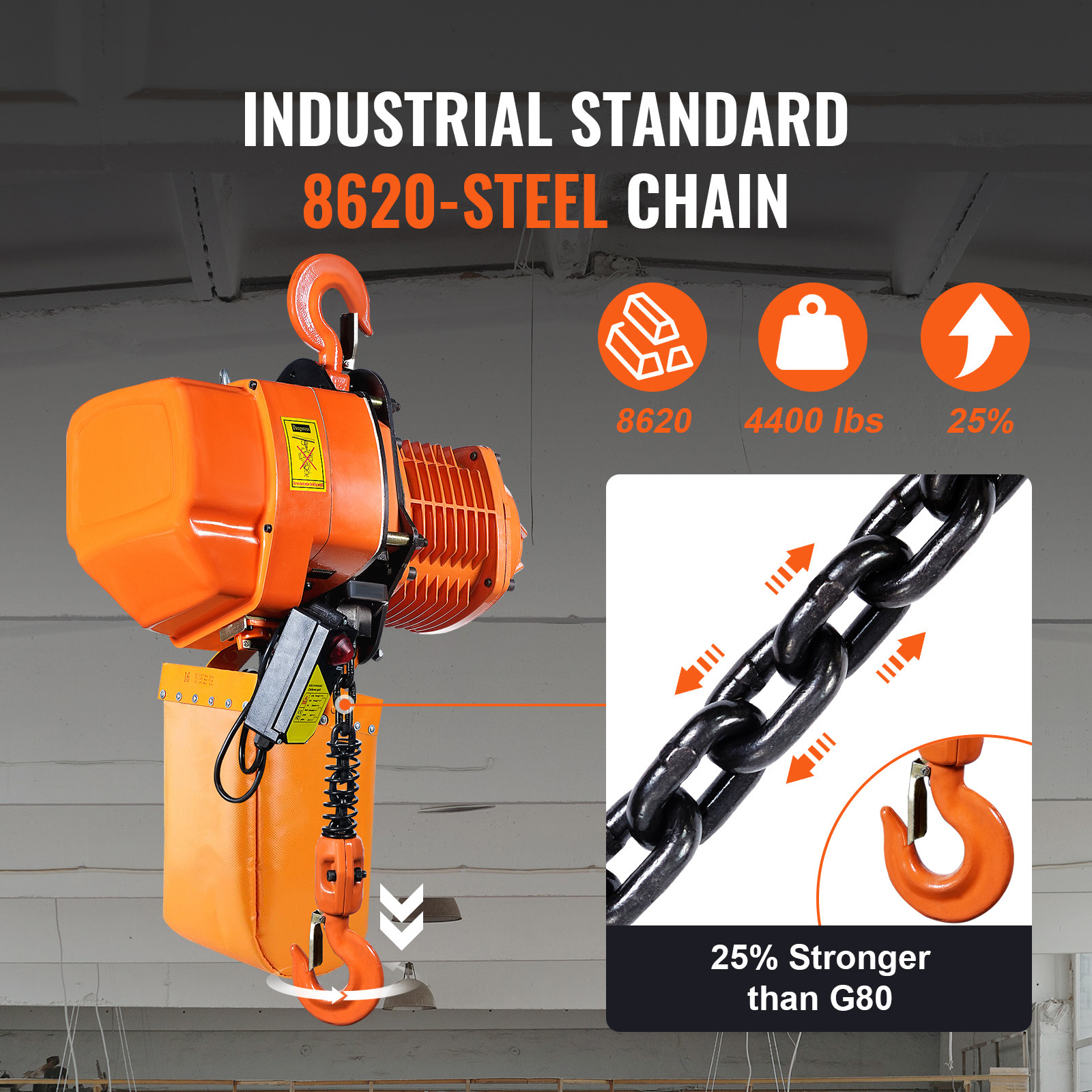 VEVOR 2 Ton Electric Chain Hoist Three Phase Crane Hoist 4400lbs Load 20 ft Lift