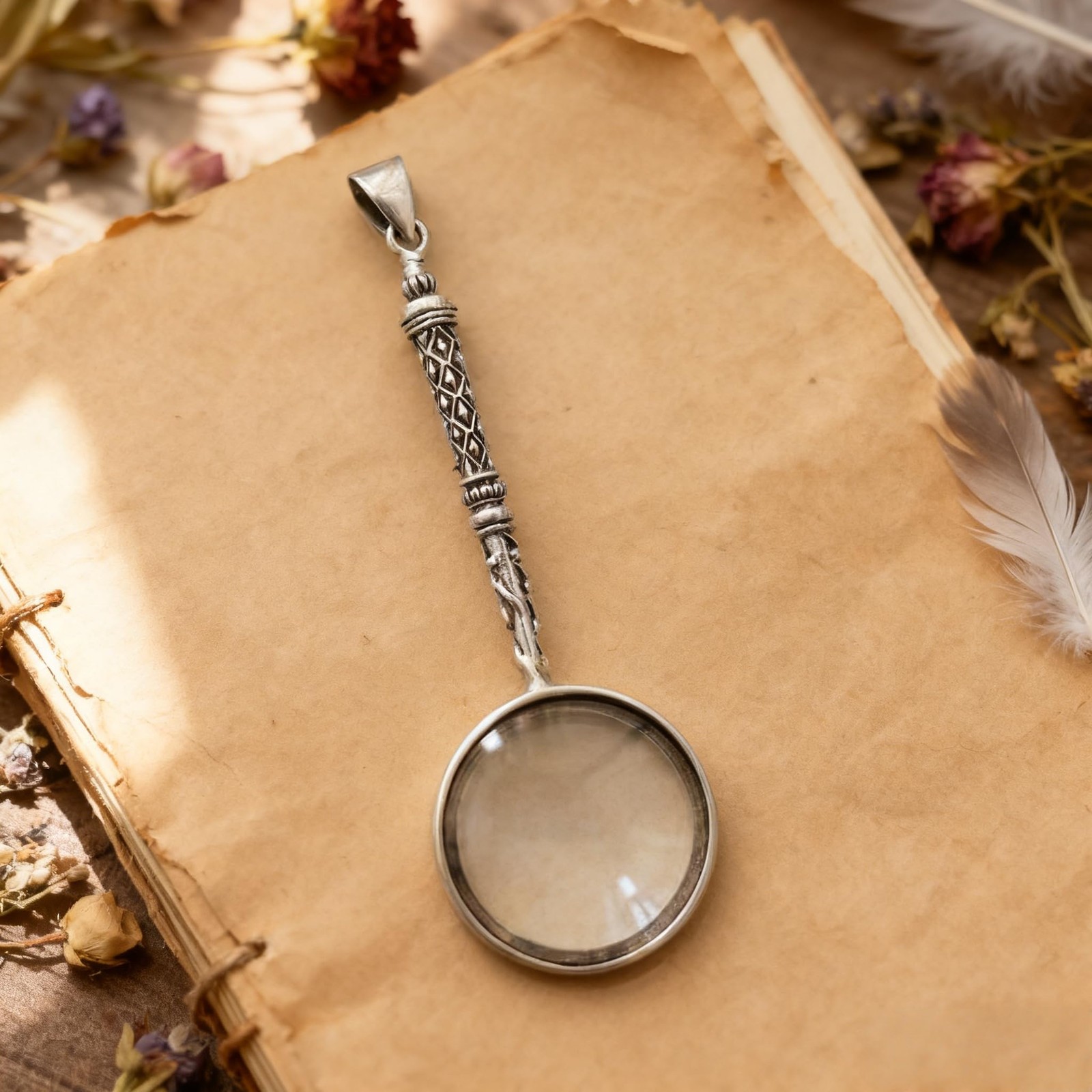 Vintage 925 Sterling Silver Magnifying Glass Necklace – 10X Loupe Monocle Nec…