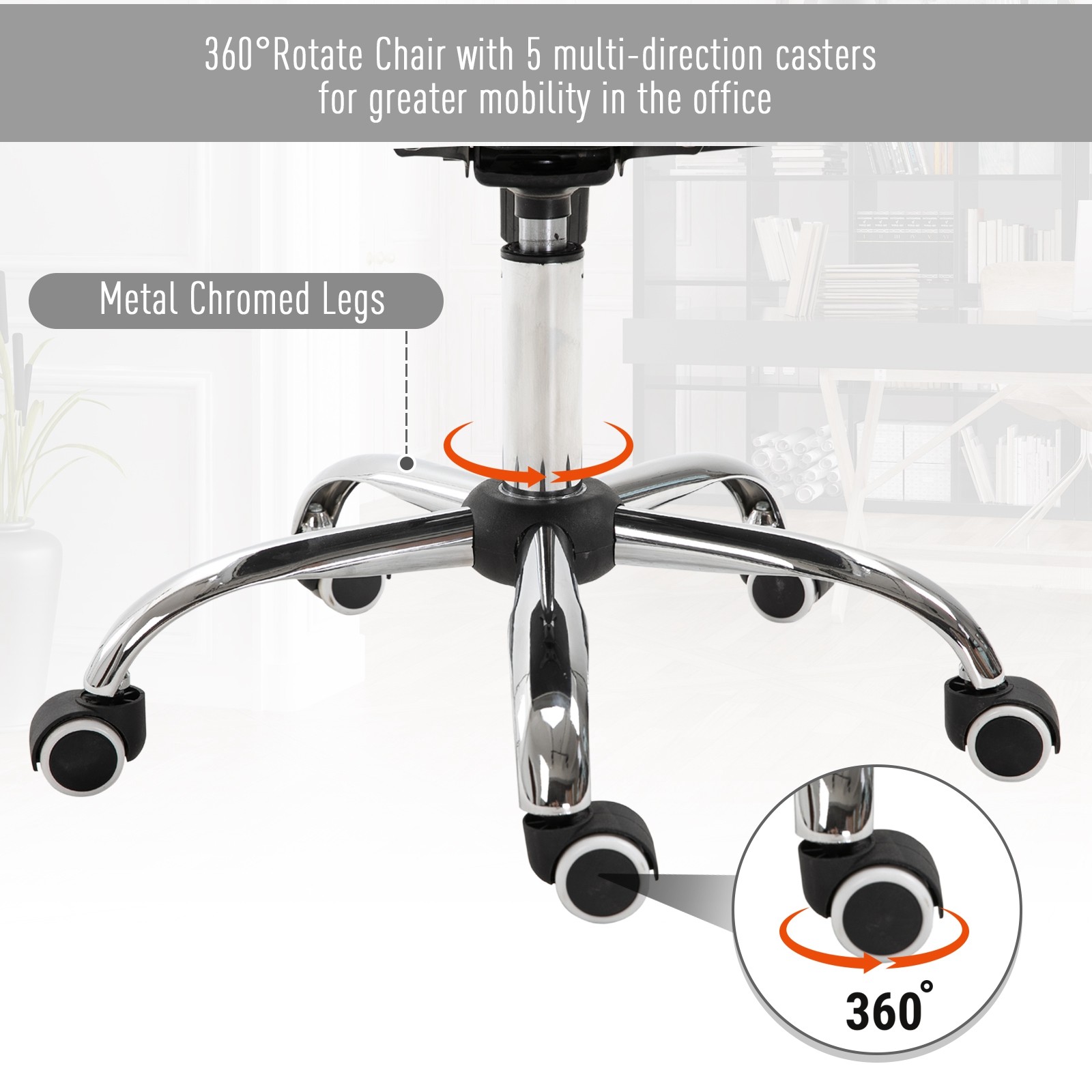 Vanity Mid Back Office Chair Tufted Backrest Swivel Rolling Wheels Task Chair
