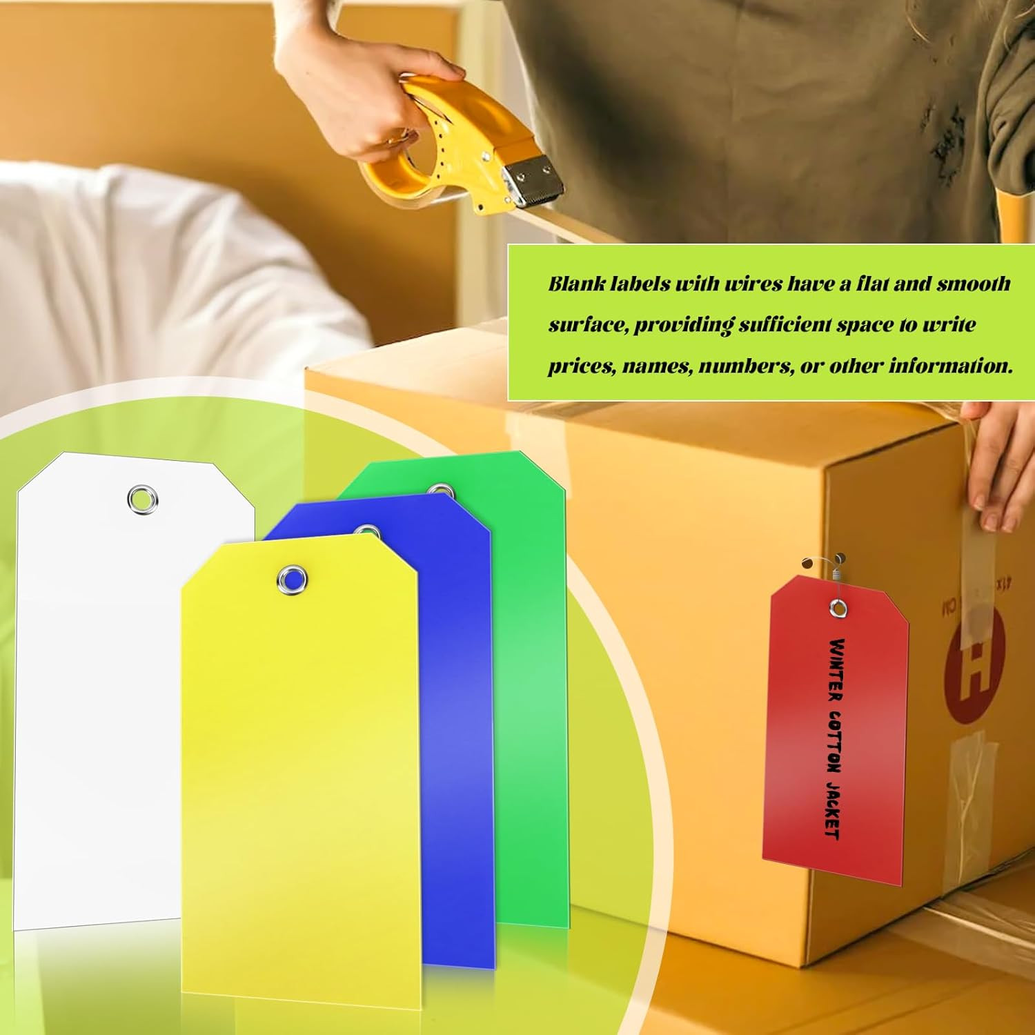 100 Sets Plastic Shipping Tags with Wire, 5 Colors Metal Eyelet Waterproof Tags
