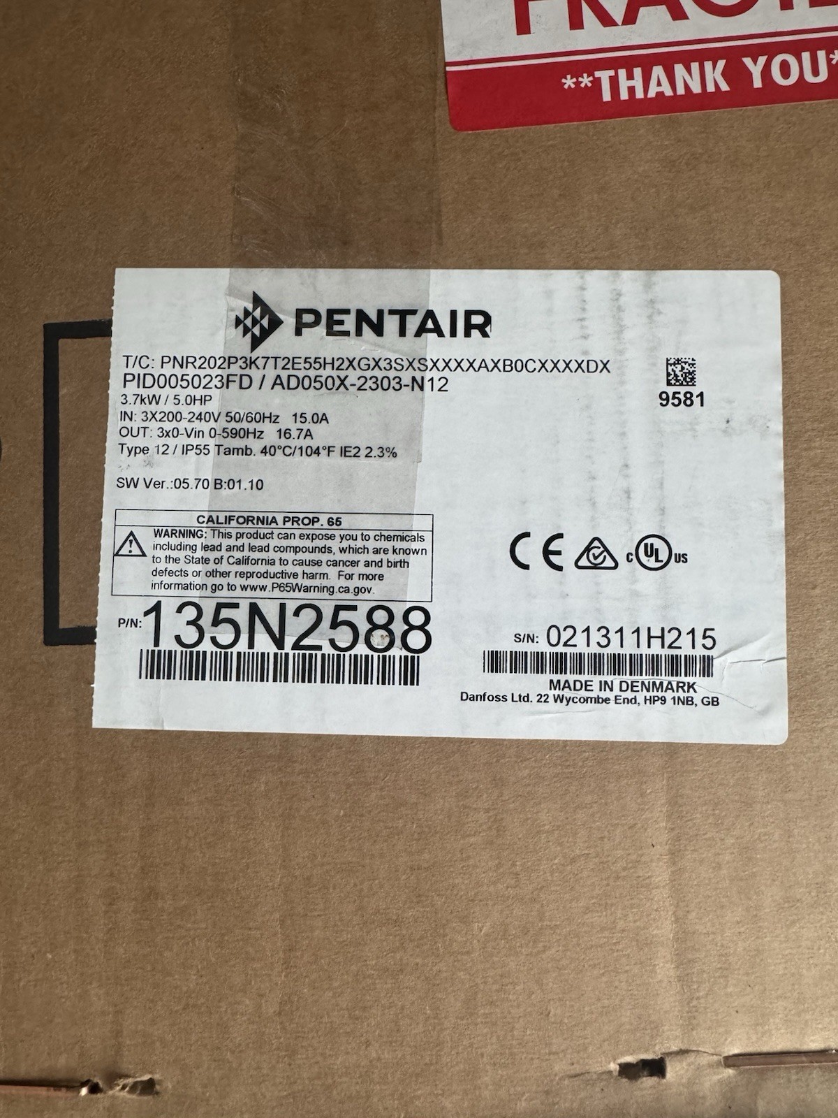 Pentair PID005023FD 5HP Variable Frequency Drive (VFD) NEW