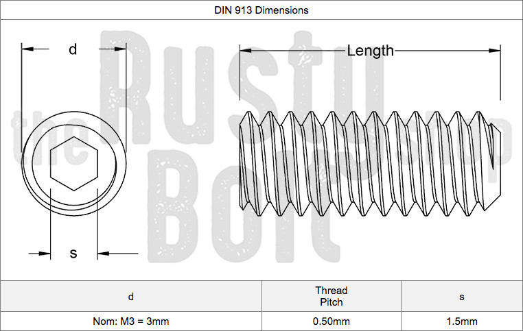 M3 x 3.5mm, Socket Set Screw Flat Point, 45H Steel, Black Oxide