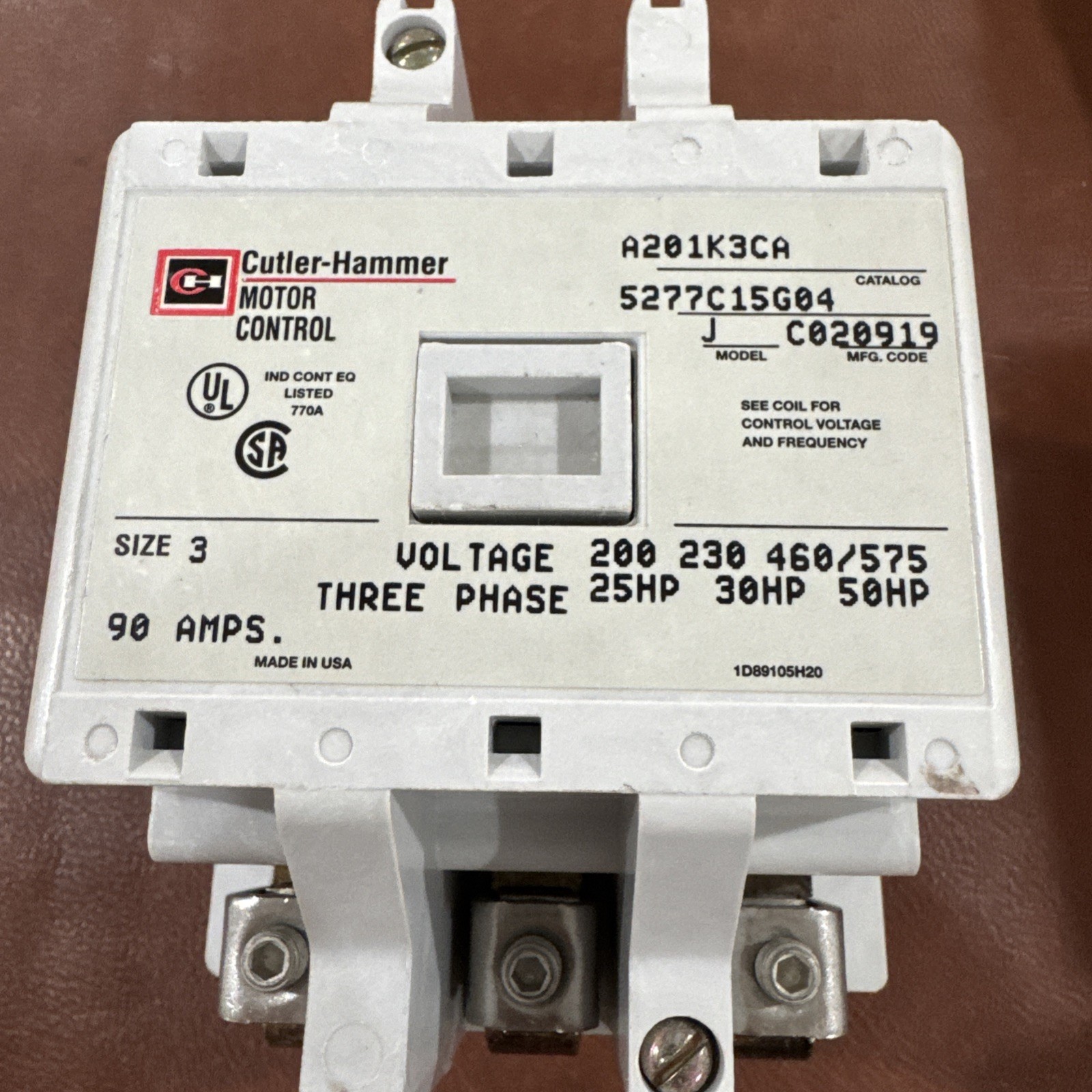 EATON CUTLER HAMMER A201K3CA 3 Pole A200 SZ 3 None Reversing Contactor 120V J