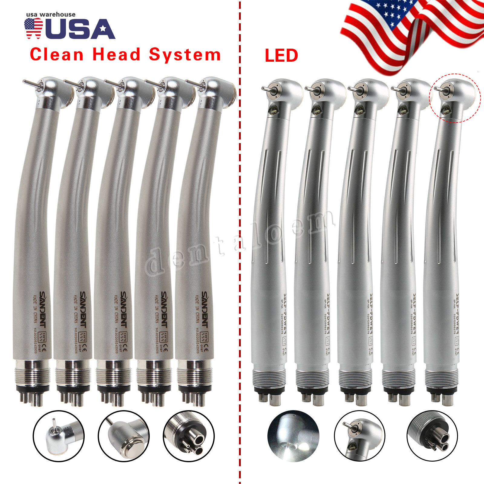 Dental No-LED / LED E-generator High Speed Handpiece Push Button 4Hole Turbine