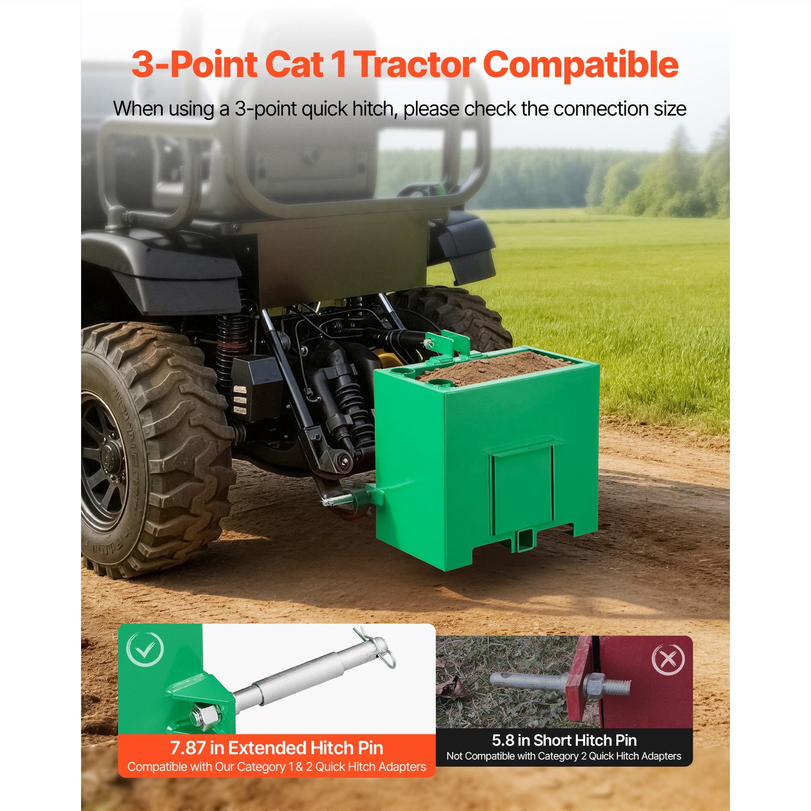 Ballast Box 3 Point Category 1 Tractor Quick Tach Hitch Counterweight Green