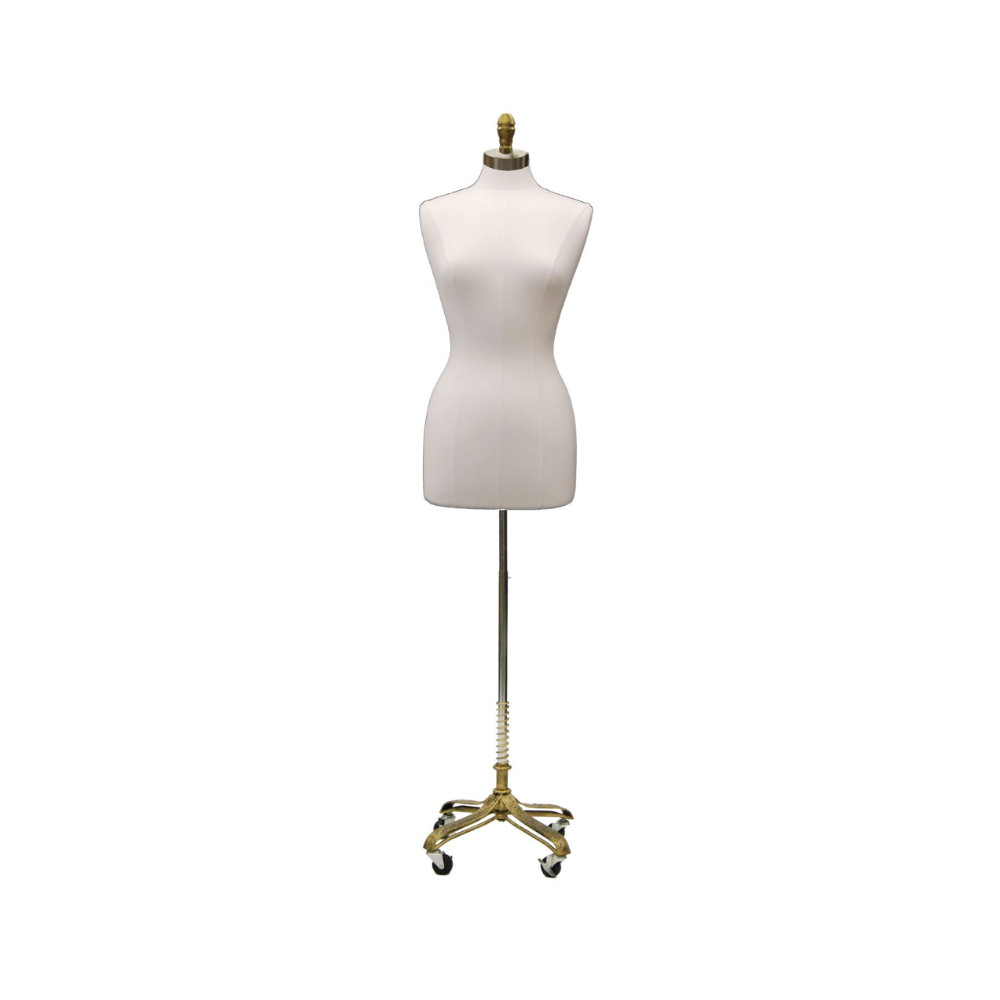 Adult Female Dress Form White Linen Mannequin Size 6-8 with Gold Rolling Base