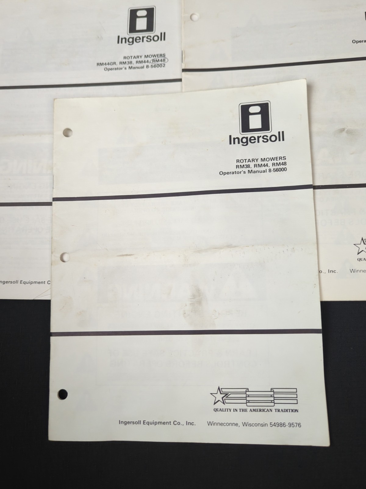 Vintage Ingersoll Rotary Mowers Operator’s Manuals RM38 44 48