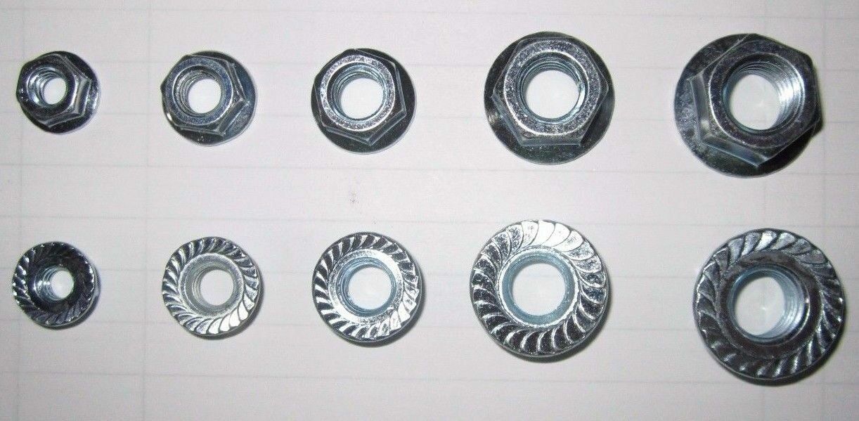 500PC Coarse Serrated Flange Lock Nut Zinc 1/4-20 5/16-18 3/8-16 7/16-14 1/2-13