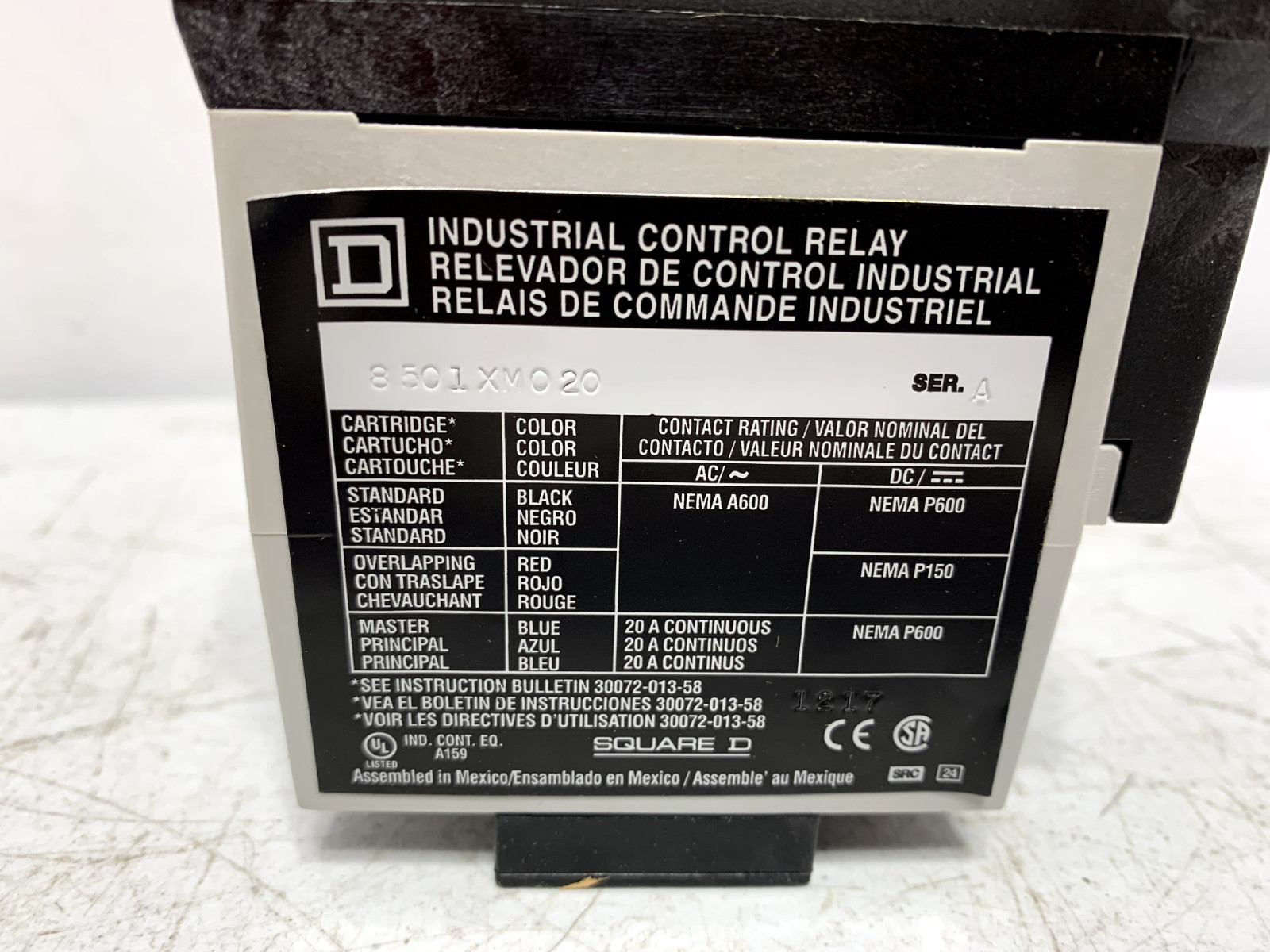 Square D 8501XMO20V02 AC Control Relay 120V 60HZ 20 Amp