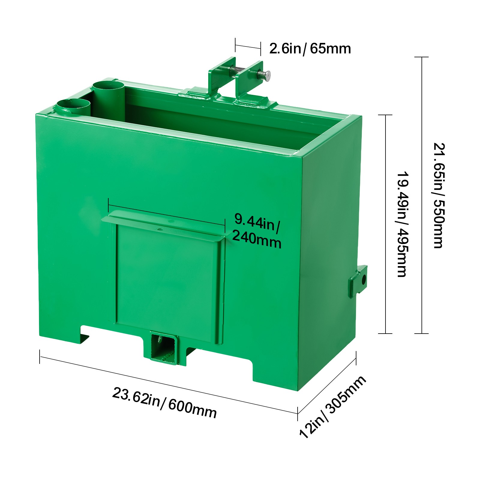 Ballast Box 3 Point Category 1 Tractor Quick Tach Hitch Counterweight Green