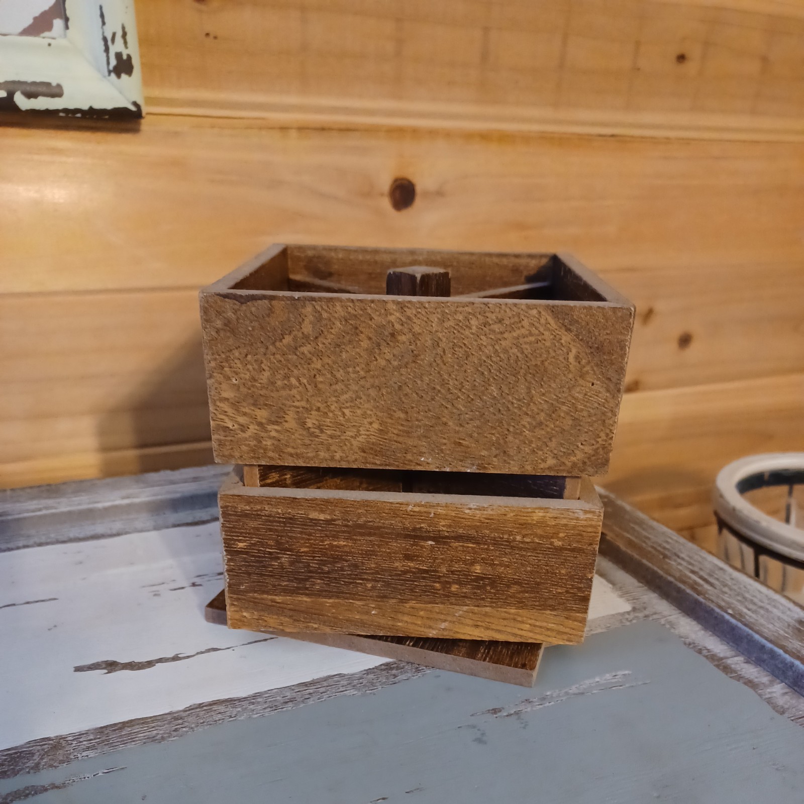 Rae Dunn Wooden Desk Organizer Pens Pencils Holder Spinning Caddy – 4.5” x 4.5”