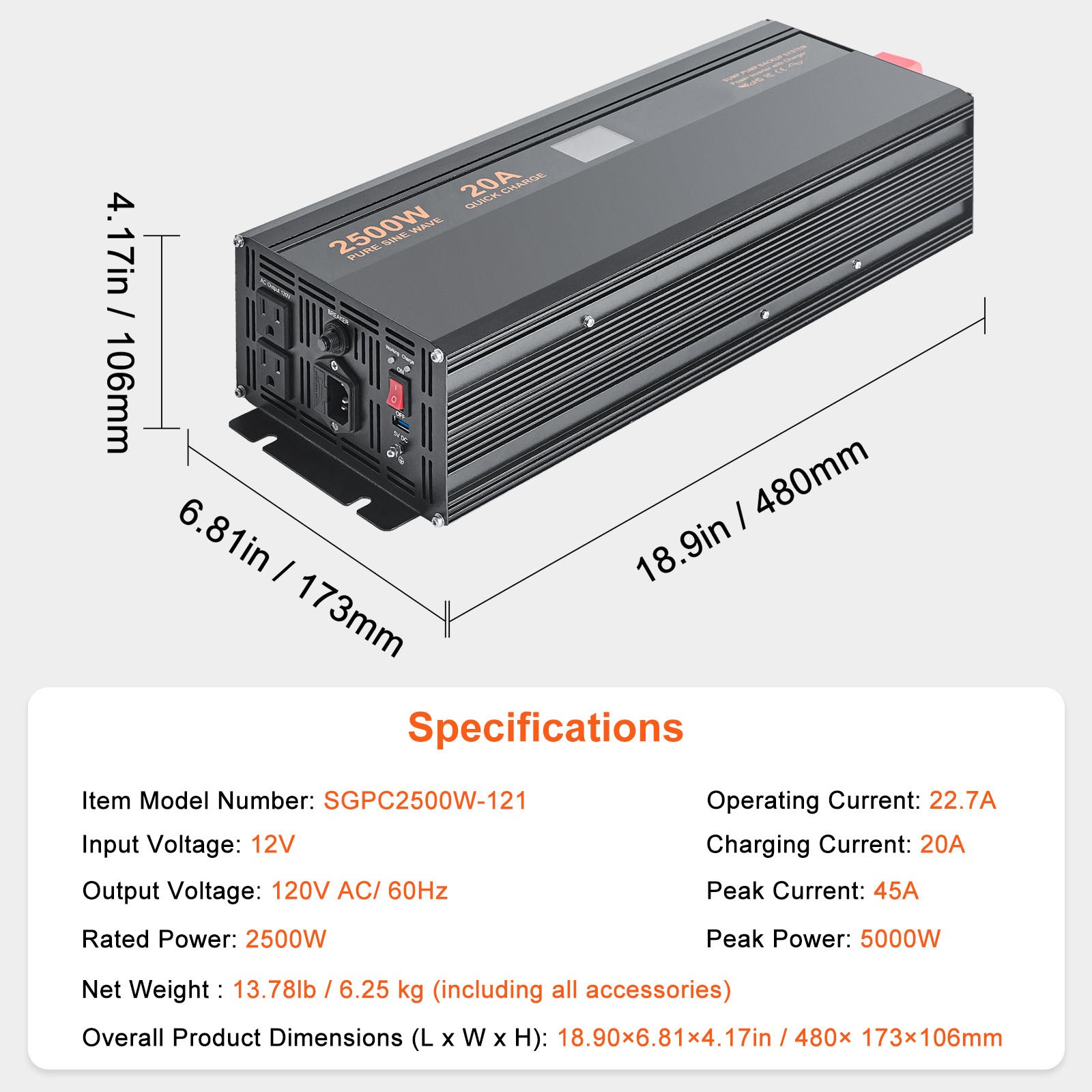 Uimoso 2500W Sump Pump Battery Backup System Inverter LCD Emergency Power Outage