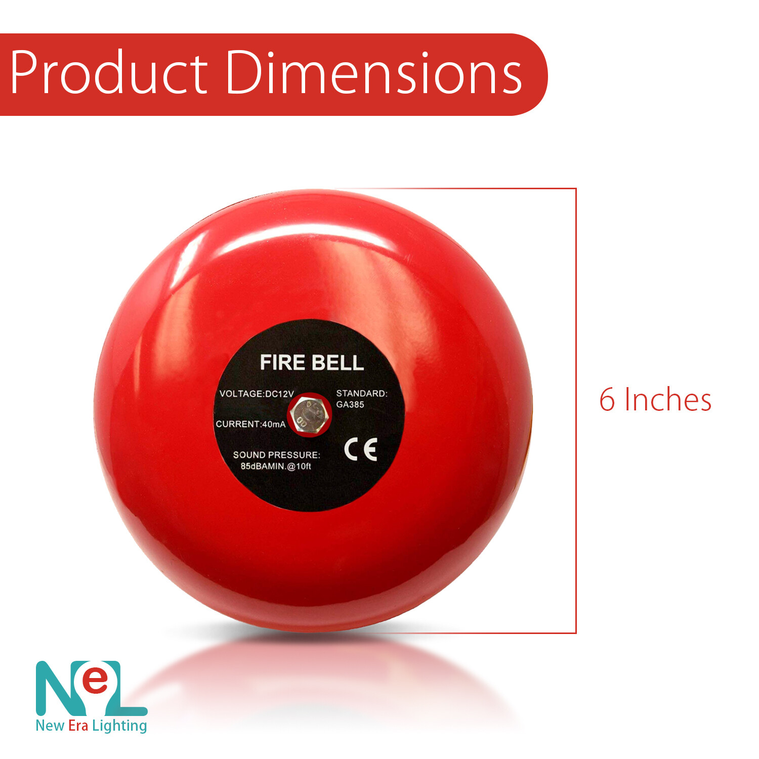 1-8 X NEW ERA Fire Alarm Bell, 6″, 12VDC, Security Bell 12V DC