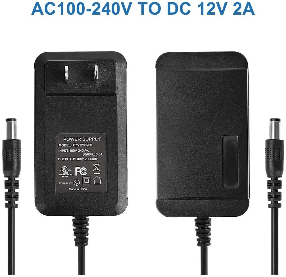 AC 110-220V to DC 12V 2A 24W Power Supply Adapter Transformer Jack 5.5mm X 2.1mm