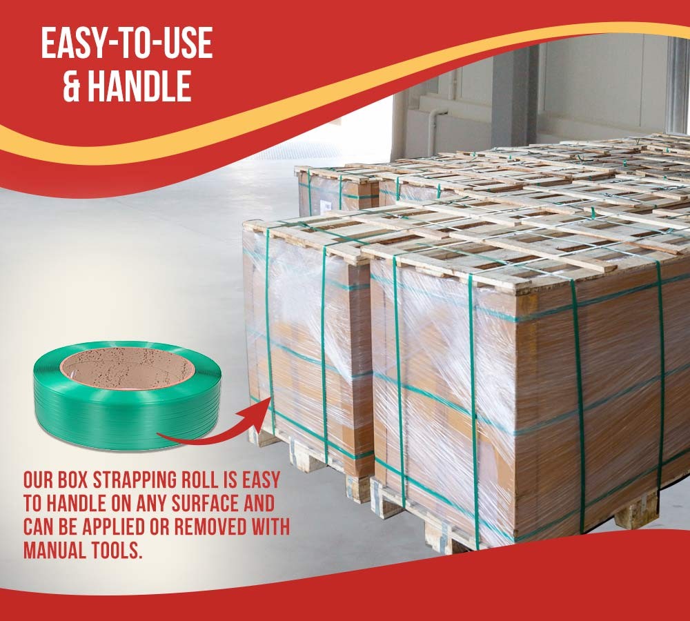 Packaging Strapping Banding Roll – Green Polyester (PET) AAR Grade – 1400lbs BS