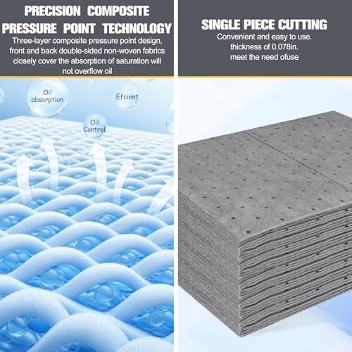 100PC Oil Absorbent Pads | 13″x10″ Meltblown Polypropylene Mats, Hand-Tear Li…