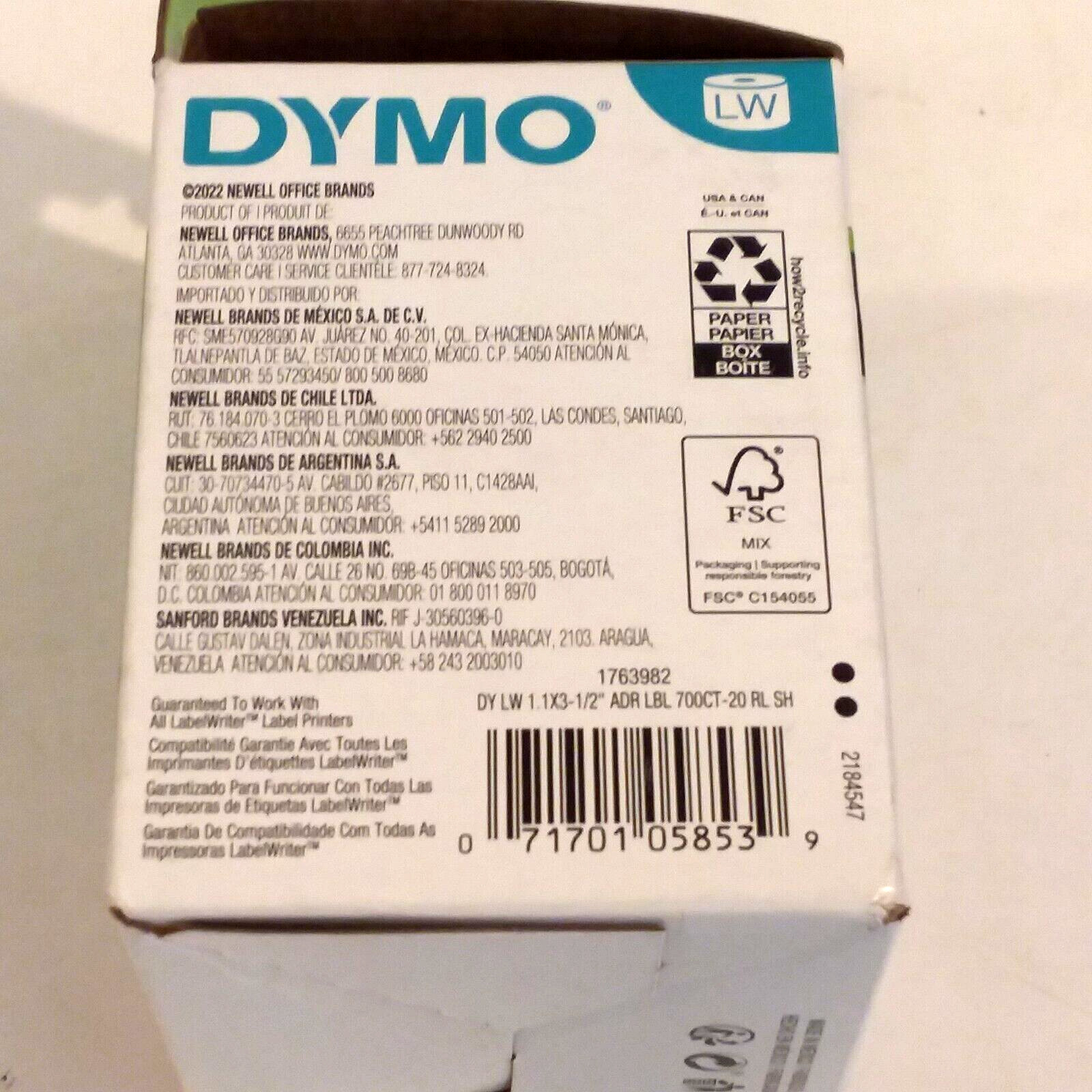 DYMO LabelWriter Shipping Labels 2 5/16″ x 4″ White 250 Labels/Roll 1763982 NEW