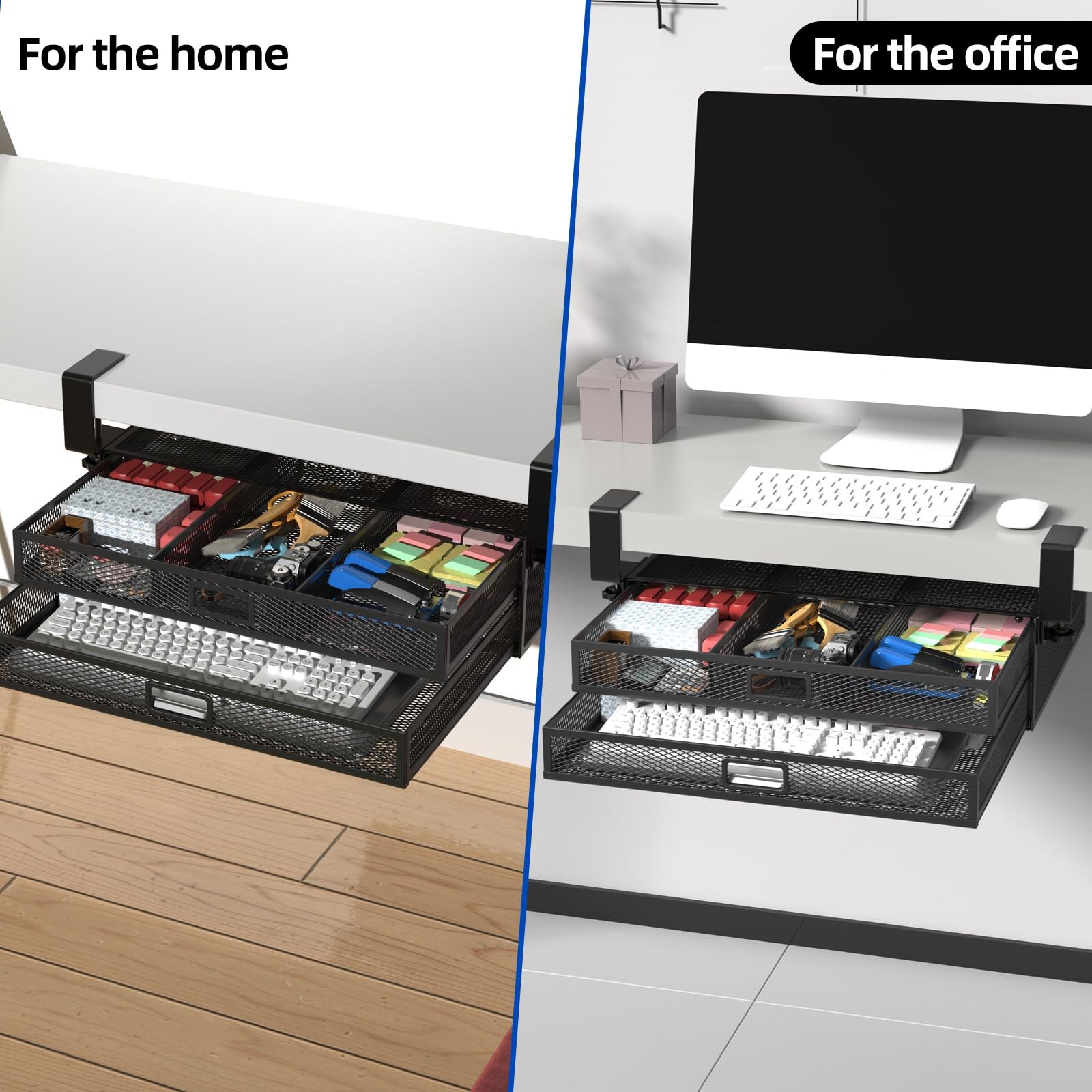 Under Desk Drawer Organizer No Drilling 2 Slide Out Table Black