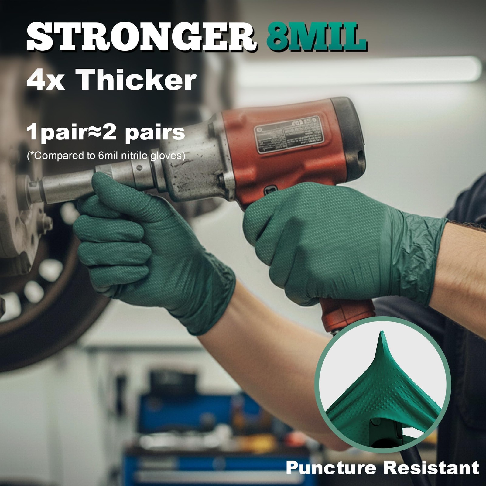 Heavy Duty 8 Mil Nitrile Gloves, Dark Green Raised Diamond Grip, Industrial D…