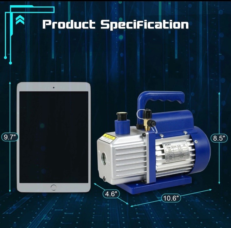 Zeny VP125+Blue 1/4HP 3,5CFM Single High Performance Compact Vacuum Pump Excelle
