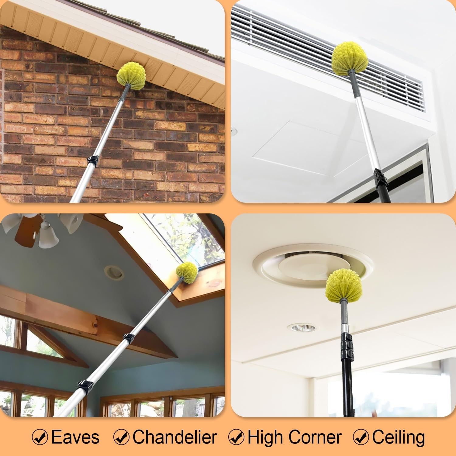 ARTIPOLY 4-12ft Cobweb Duster w/ 20ft Extension Pole, High Reach Feather Duster