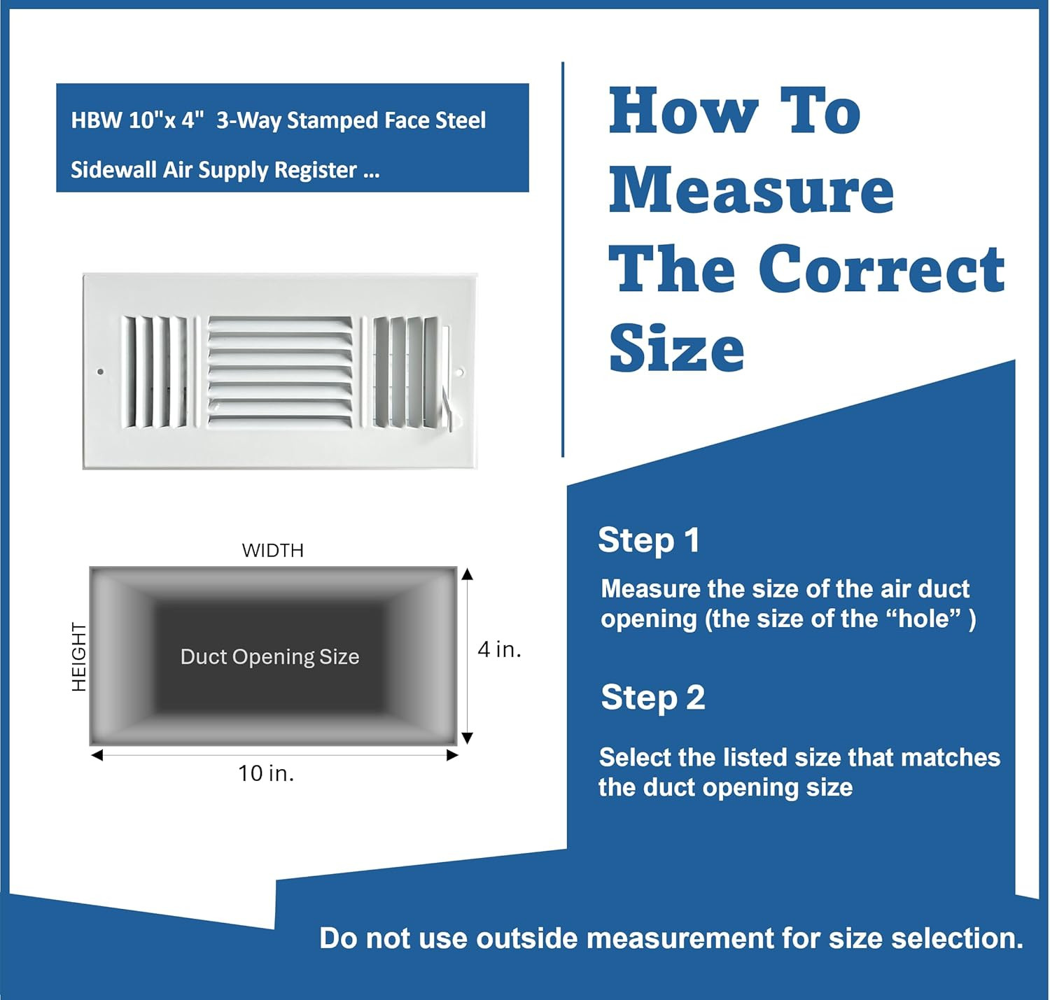 10″X 4″ (Duct Opening Size) 3-Way Stamped Face Steel Ceiling/Sidewall Air Supply