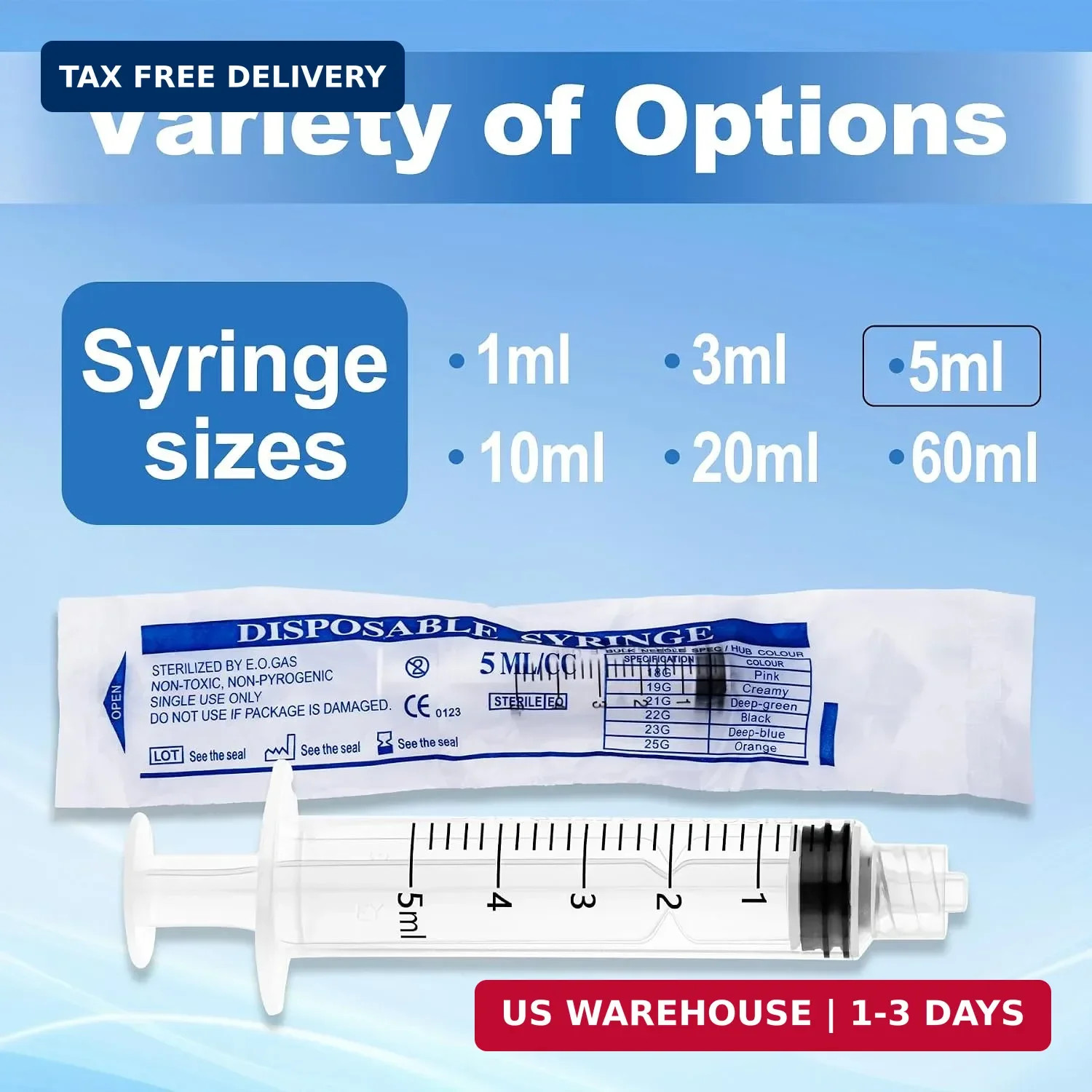 5ml Disposable Luer Lock Syringes Without Needles, 10-Pack | Sterile Plastic Syr