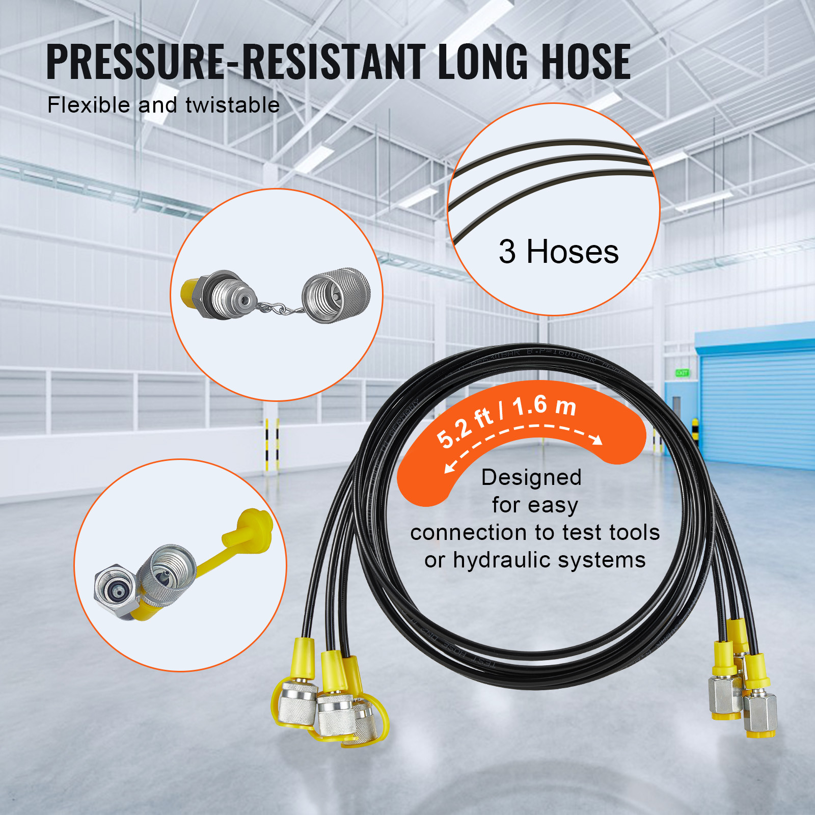 Hydraulic Pressure Test Kit 3 Gauges 6 Test Couplings 3 Test Hoses Case
