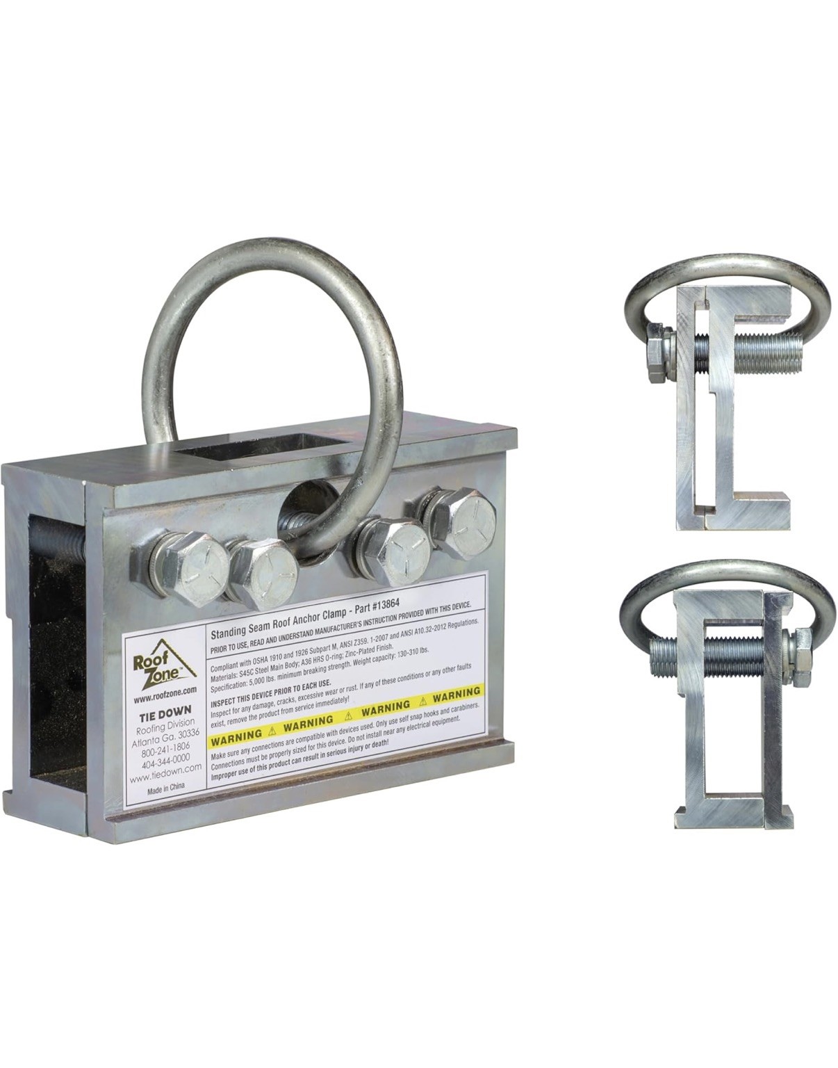 Roof Zone 2-Way Standing Seam Anchor Clamp Tie Down PART No. 13864